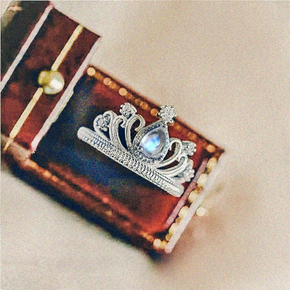 Sterling Silver Genuine Moonstone Tiara Crown Ring